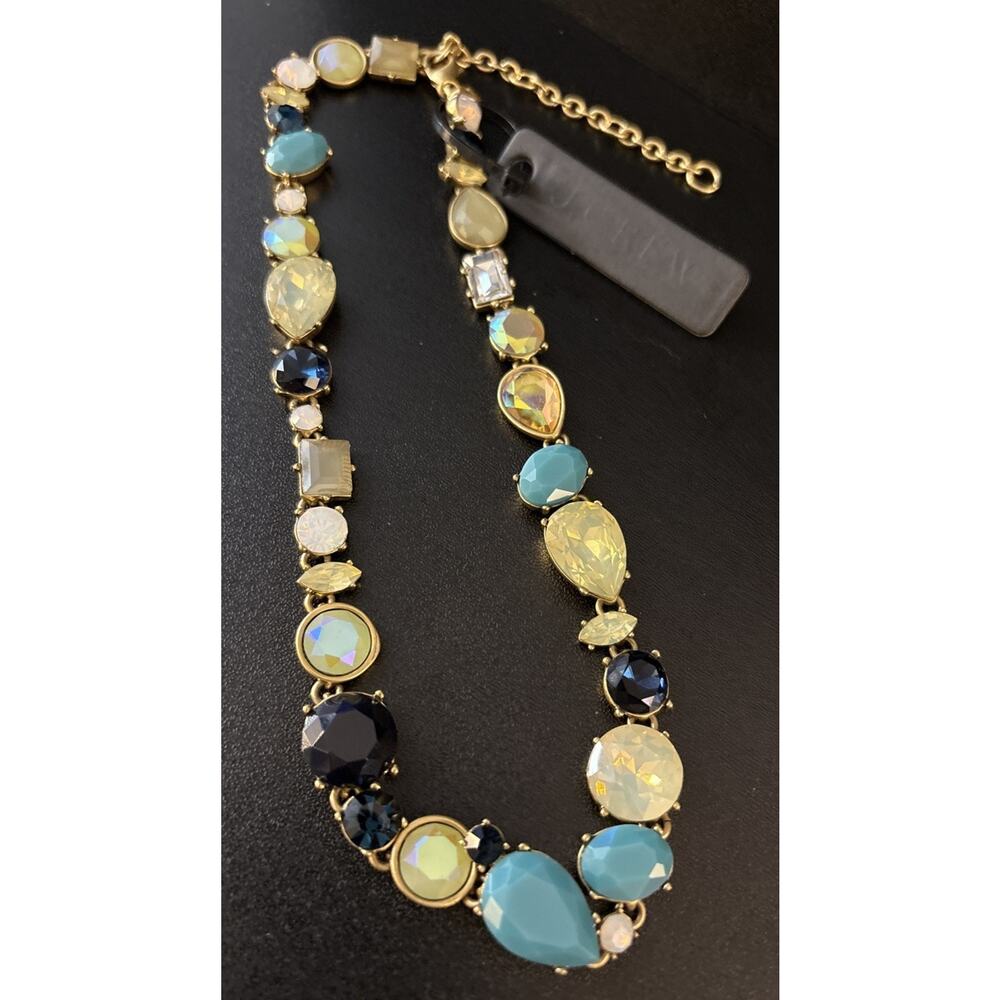 J.Crew - Mixed Crystal and Stone Necklace Multi-Color Light Gold Ox Brass NWT
